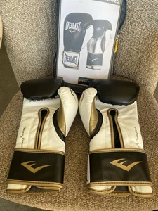 Adult Everlast PowerLock Pro Training Boxing Gloves 14oz Black White Gold  NWOT - Picture 1 of 5