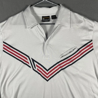 Camisa antiniebla vintage de Londres para hombre grande blanca roja azul Chevron polo hecha en Corea años 80 Foto 1 de 4