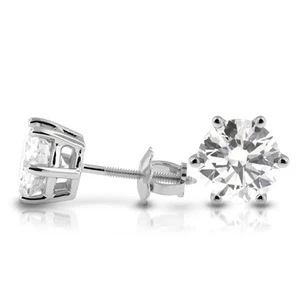 3 Carat G SI2 Round Cut Earth Mined Certified Diamonds 14k Gold Classic Studs - Picture 1 of 5