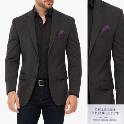 Casaco esportivo Charles Tyrwhitt jaqueta blazer tamanho 42L cinza 100 lã slim fit - Imagem 1 de 4