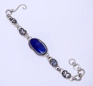 Natural Lapis Lazuli - Afghanistan 925 Sterling Silver Bracelet 7.99" B92067242 - Picture 1 of 3