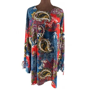 Nygard XL Tunic Top Multicolor Paisley Retro Print Long Sleeve Tie Cuffs EUC - Picture 1 of 9