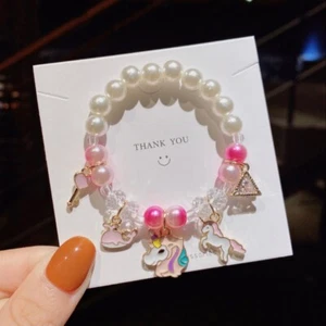 Kid s Faux Pearl Unicorn Bracelet-Pink - Picture 1 of 1