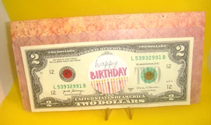 HAPPY BIRTHDAY Design UNC USA $2 TWO DOLLAR Note HAPPY BIRTHDAY Currency Gift - Picture 1 of 4