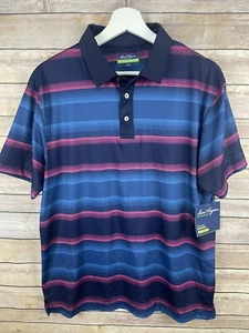 Camisa polo de golf Ben Hogan mediana nueva con etiquetas rendimiento que absorbe la humedad a rayas azul - Imagen 1 de 13