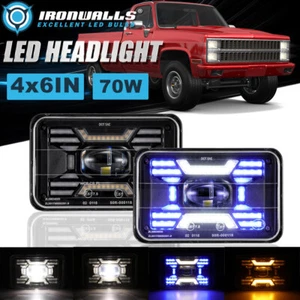 4X6" LED Headlights Hi/Lo Blue DRL Amber Turn Signal For Chevrolet Monte Carlo - Foto 1 di 12