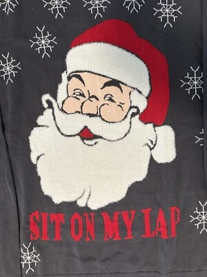 Mossimo Ugly Christmas Sweater Mens XL Sit On My Lap Santa Gray Cotton Holiday - Image 1 of 4