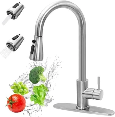 BWE WEWE Kitchen Faucet Sink Pull Down Sprayer Swivel Spout Brushed Nickel Mixer Tap