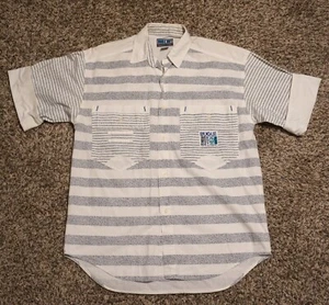 VTG Y2K Bugle Boy Shirt Men’s Large Plaid Graphic and Patch Button Up - Picture 1 of 10