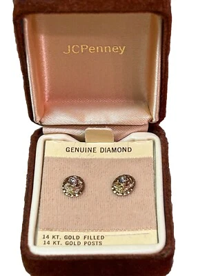 Vintage Genuine Diamond Infant Earrings 14Kt Gold Filled-14Kt Gold Posts-NOS - Imagem 1 de 4