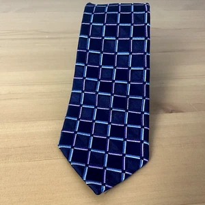 Cravatta Michael Kors uomo blu navy viola blocco seta cravatta standard classica - Foto 1 di 10