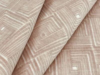 Jane Churchill Geometric Squares Cut Velvet Fabric- Orson / Pink 2.8 yd J0164-05 - Image 1 of 4
