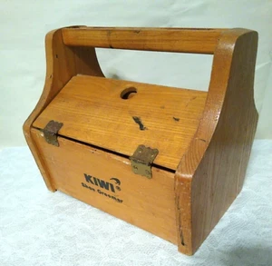 Vintage Kiwi Shoe Shine Light Brown Wooden Box Foot Rest USA - Picture 1 of 9