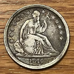 1840 No Drapery, Seated Liberty Dime, VF, Better date - Picture 1 of 8