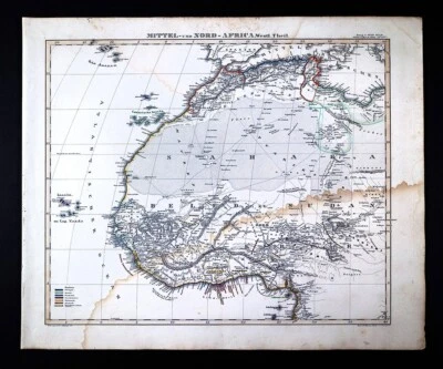 Mapa Stieler & Stulpnagel 1845 NW África Marruecos Argelia Guinea Benín Costa Dorada Foto 1 de 4