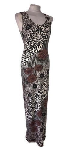 Abito Kenzo Vintage Medio Nero Bianco Italia Bodycon Lungo Stampa Floreale