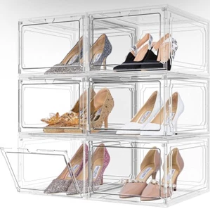 6 Pack Large Clear Plastic Shoe Boxes (13.4" x 10.6" x 7.5") Magnetic Front Door - Bild 1 von 6
