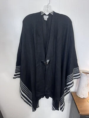 Mujer S M L XL Bohemio Negro Chal Abrigo Suéter Botón Alternancia Talla Única Avenue Foto 1 de 4