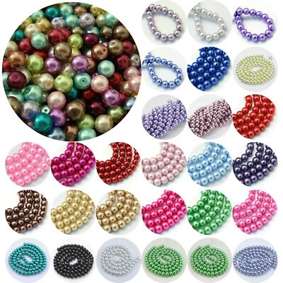 60 Glasperlen 10mm Glänzend Metallic Beads Set Perlen Mix Glas Schmuck Basteln - Bild 1 von 4