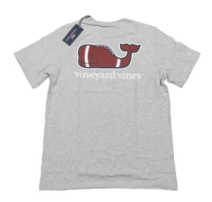 Vineyard Vines Men's Grey Heather Football Whale Graphic Print Pocket T-Shirt - Picture 1 of 5