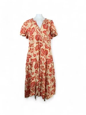 Vestido Fat Face Midi Algodón Sobrepelliz Cuello en V Algodón India Rojo Crema Nivel 18 Corto Foto 1 de 4