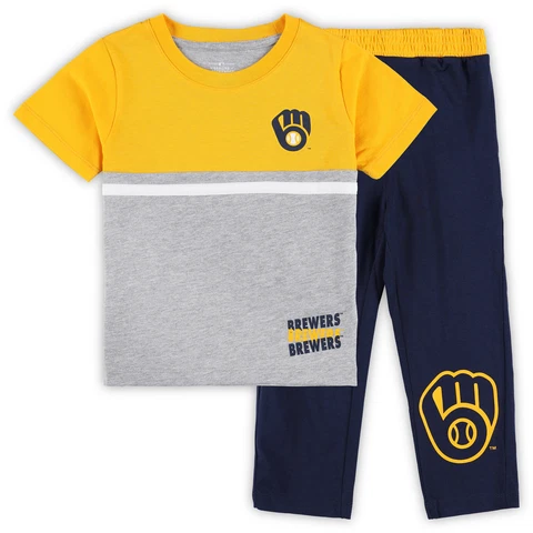 Toddler Navy/Gold Milwaukee Brewers Batters Box T-Shirt & Pants Set Cover