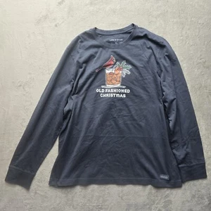 Life is Good T-Shirt XL Long Sleeve Old Fashioned Christmas Crusher Tee Blue New - Picture 1 of 14