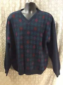 Argyle Pullover blue green red diamond Consensus Sweater L acrylic wool blend - Picture 1 of 10