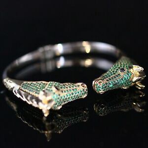  925 Sterling Silver Handmade Gemstone Turkish Horse Emerald  Bracelet Cuff