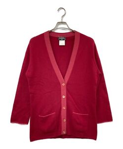 Chanel Contrast Trim Cashmere Cardigan Red England Women's Size 42