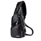 QICHUANG Men Sling Bag Leather Unbalance Chest 12.9*6.7*3.5inch, Black 