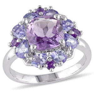 AMOUR 3 CT TGW Amethyst and Tanzanite Floral Cluster Ring In Sterling Silver - Picture 1 of 5