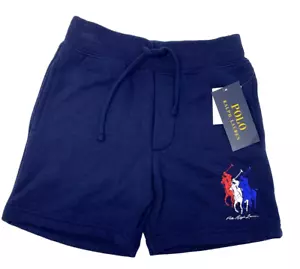 NWT Ralph Lauren Boys 4 Blue Pull-on Shorts with Big Red White Blue Pony Logo - Picture 1 of 7