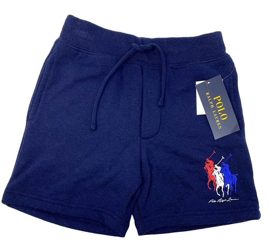 NWT Ralph Lauren Boys 4T 4 Blue Knit Shorts with Big 4th of July Pony Logo - Image 1 of 4