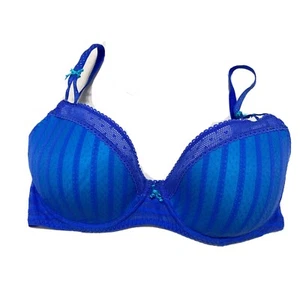 Betsey Johnson Stocking Stripe Convertible Racerback Demi Bra Blue Size 32C 2815 - Picture 1 of 1