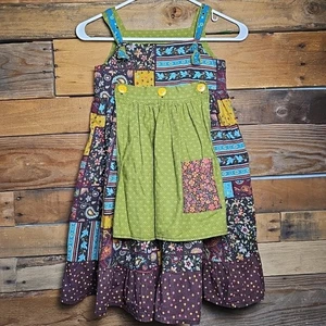Custom Boutique Handmade Little Girls Boho Apron Dress Like Matilda Jane 6-8 EUC - Picture 1 of 14