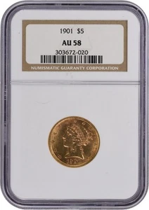 1901 $5 Gold Liberty Head AU58 NGC - Picture 1 of 4