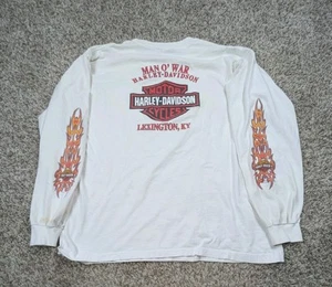 Camicia Vintage Harley Davidson Uomo 2XL Bianco Holoubek Fiamme Maniche Lunghe Y2K - Foto 1 di 9