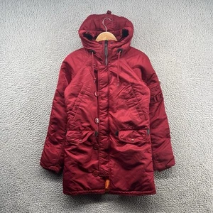Alpha Industries Parka Jacket Mens Extra Small Red Hooded Puffer Coat Anorak - Picture 1 of 13