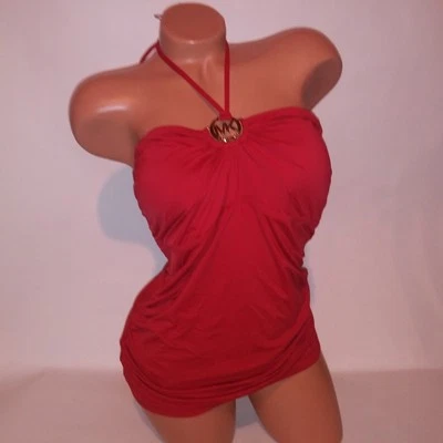 Michael Kors Swim Tankini Top Large Red Halter Lightly Lined Wireless - Image 1 of 4