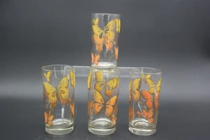 Vintage MCM Schmetterling Trinkgläser Mid Mod 70er Gold auf Gold Becher Set / 4 - Bild 1 von 3