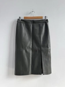 Forever New Women’s High waisted Pencil Skirt Split Khaki Faux Leather Size 10 - Picture 1 of 7