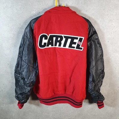 Vintage DeLong Cartel 90s Wool Leather Bomber Jacket Mens XL Red USA - Image 1 of 4