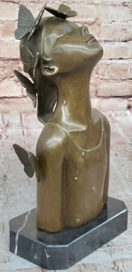 Modern Art Butterfly Girl Bust Bronze Sculpture by Collet: Fine Figurine Gift NR - Picture 1 of 10