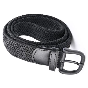 Herren Schwarz Stretch Gürtel für Übergröße Elastisch Webmaterial Sicher Quadratisch Schnalle - Bild 1 von 21