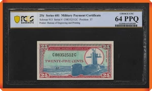 KC- MPC Series 681 25¢ - UNC 64 PPQ by PCGS Banknote - Picture 1 of 3