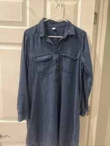 Old Navy Kleid Damen Gr. Medium Wash Denim Baumwolle LS Kragen Hemdkleid - Bild 1 von 7