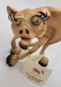 Vtg Rare Animaloon Daniel De La Cruz Signed 1993 Crazy Eyes Pig Figurine Decor - Picture 1 of 4