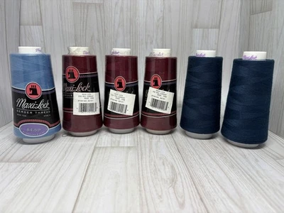 Maxi Lock Serger Thread 6 Mixed Lot - Some New - Some Slightly Used - All in GC - Image 1 of 4