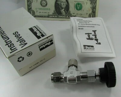 New Parker Stainless V Series Needle Valves, 1/4" OD Tube Fittings, 4Z-V4AR-SS-C - Image 1 of 4